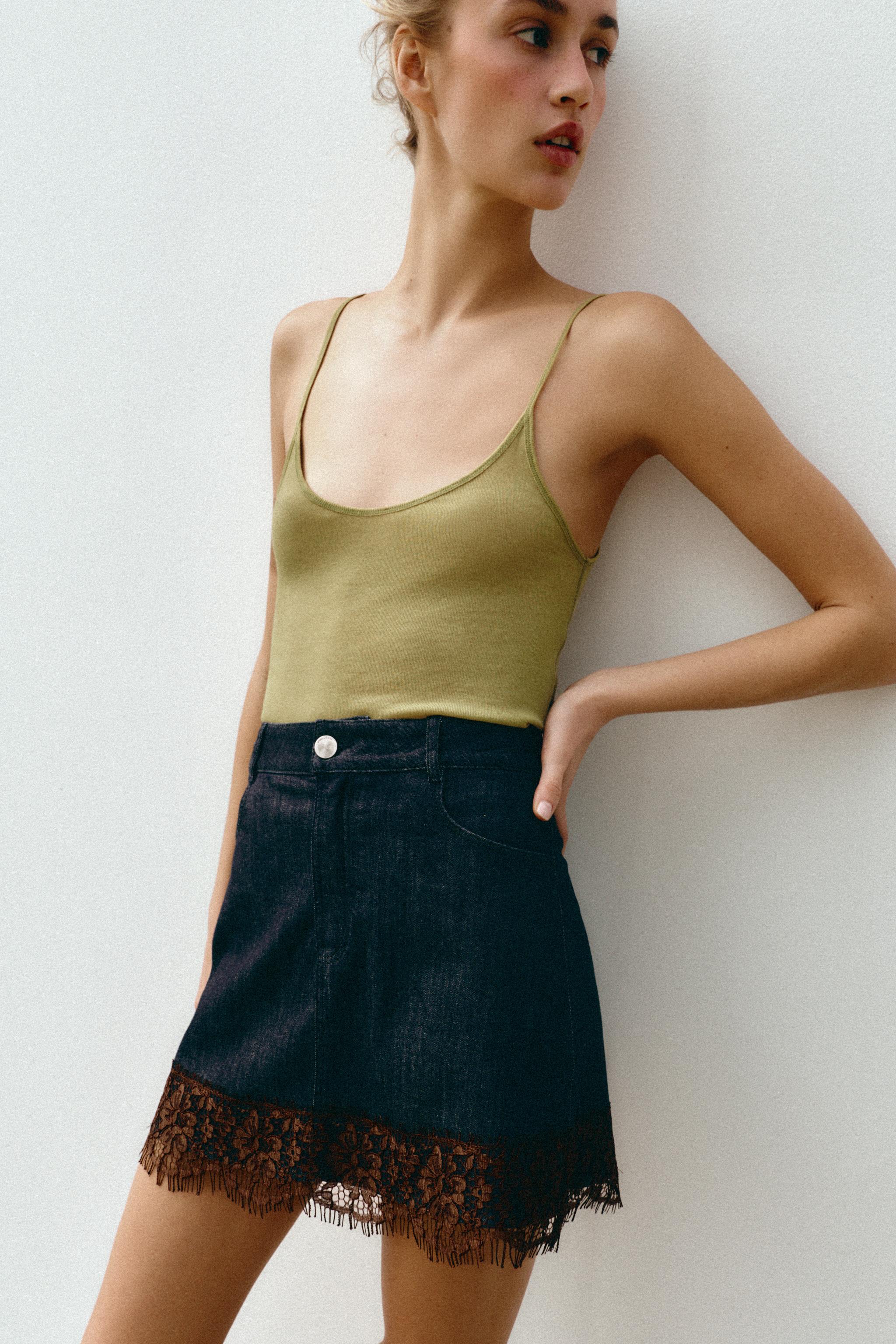 JUPE-PANTALON Z1975 EN JEAN ET DENTELLE